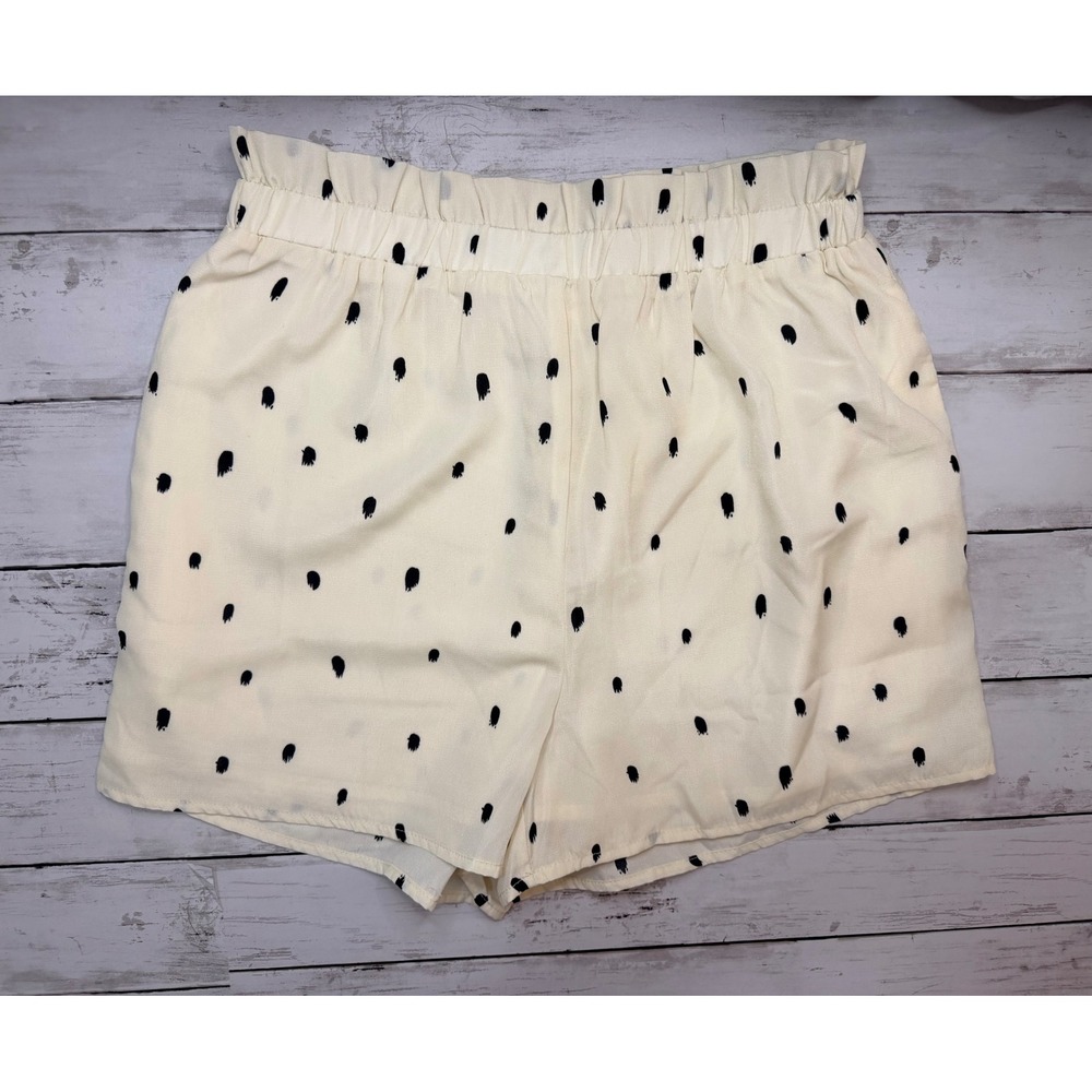 Everly Cream Black Abstract Polka Dot Paperbag Waist Shorts Womens Small Pocket